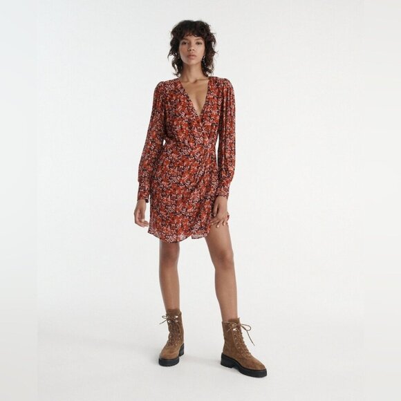 THE KOOPLES FLOWING RED DRESS WITH FLORAL MOTIF SIZE 0 - Picture 15 of 16